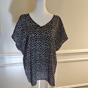 Elegant Black and White Polka Dot Pullover Blouse Womens Size XXL